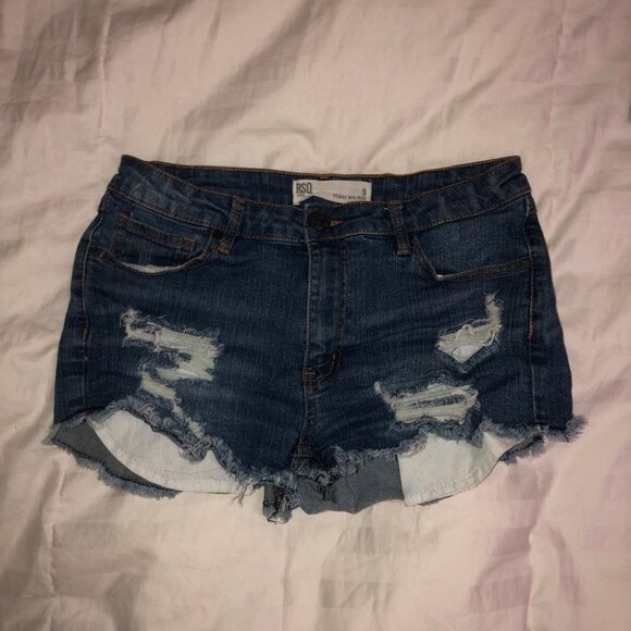 RSQ Venice Mid Rise Ripped Denim Shorts - Picture 2 of 3
